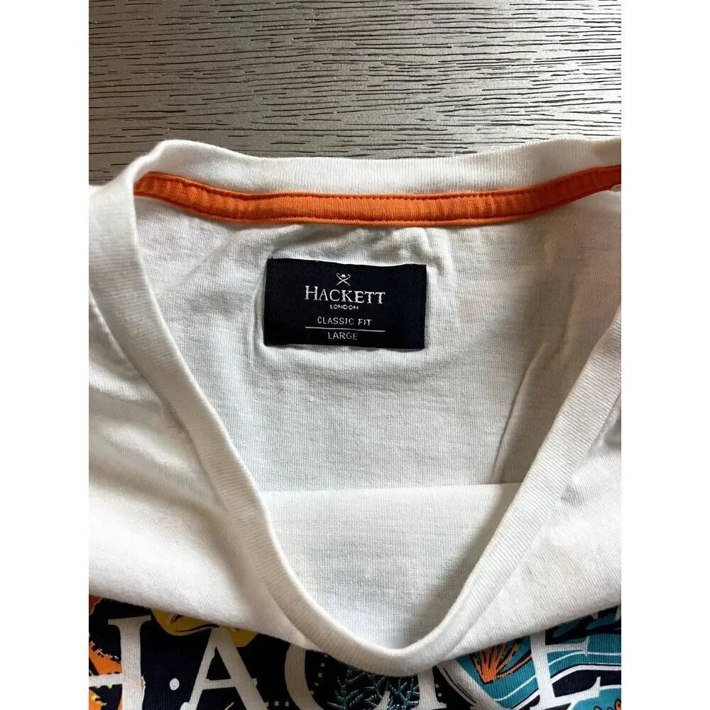 Hackett London Men’s Seaweed Print Tee T-Shirt White Size Large - Picture 3 of 5